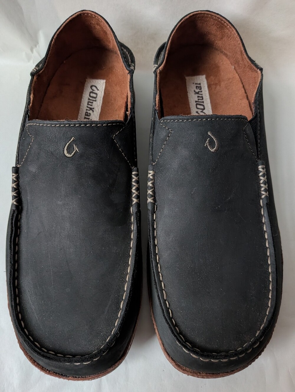 Olukai Moloa Men's Slip On Leather Casual Shoes Black/Toffee Size 11.5 - Picture 7 of 10